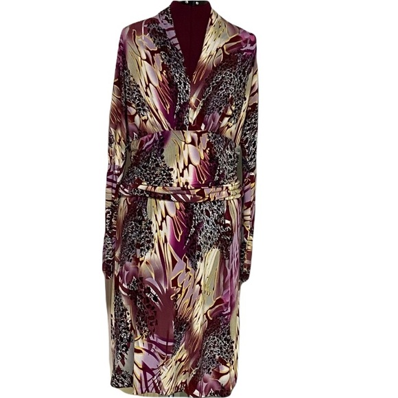 Ashro Long Sleeve Multi Color V Neck Dress Size L - Picture 1 of 5
